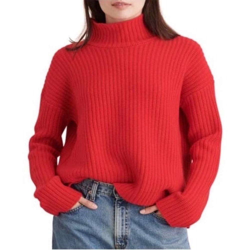 Alex Mill Seattle Solid High Neck Sweater - XL - Red